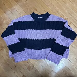 Aerie Boxy Cropped Purple & Navy Sweater
